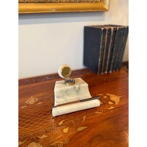Antique Alabaster Inkwell with Pen Rest